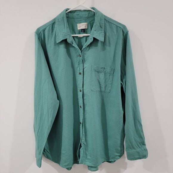 Universal Thread Womens Button Up Shirt Size Large Linen Blend Green Relaxed Fit - Picture 1 of 7